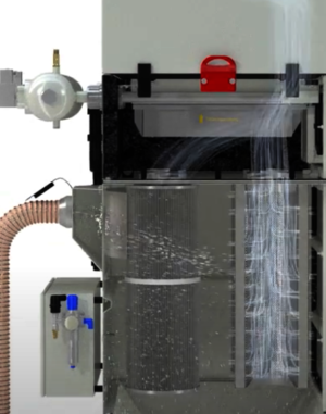 Prezentarea grafică a unei USP Ruwac arată fluxul tangențial în jurul filtrului la aspiratorul industrial DS3