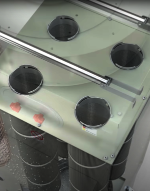 Prezentarea grafică a unei USP Ruwac arată curățarea controlată prin presiune diferențială la DS6 cu filtru cartuș