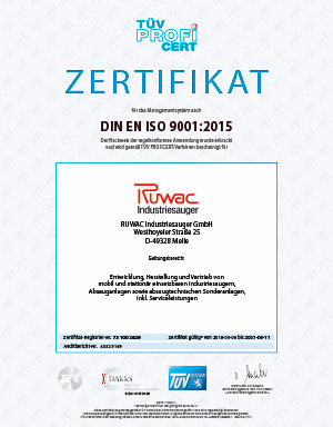 Certificat TÜV - Suntem certificați conform DIN EN ISO 9001:2015